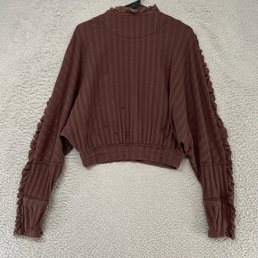 Free People More‎ Romance Top Womens XS Cropped Ruffle Lace Boho Brown Victorian